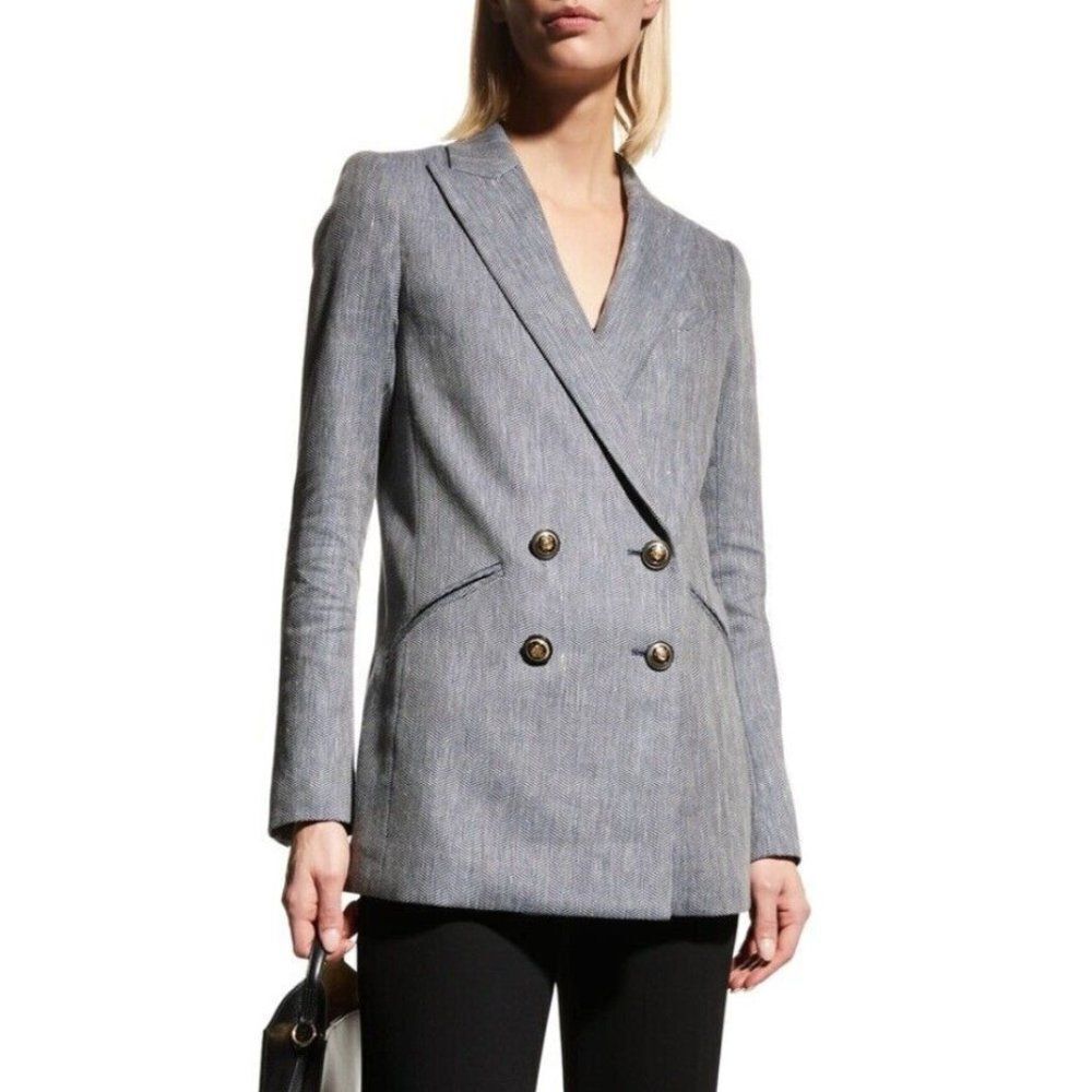 Veronica Beard Oria Linen Chevron Grey Dickey Blazer Jacket